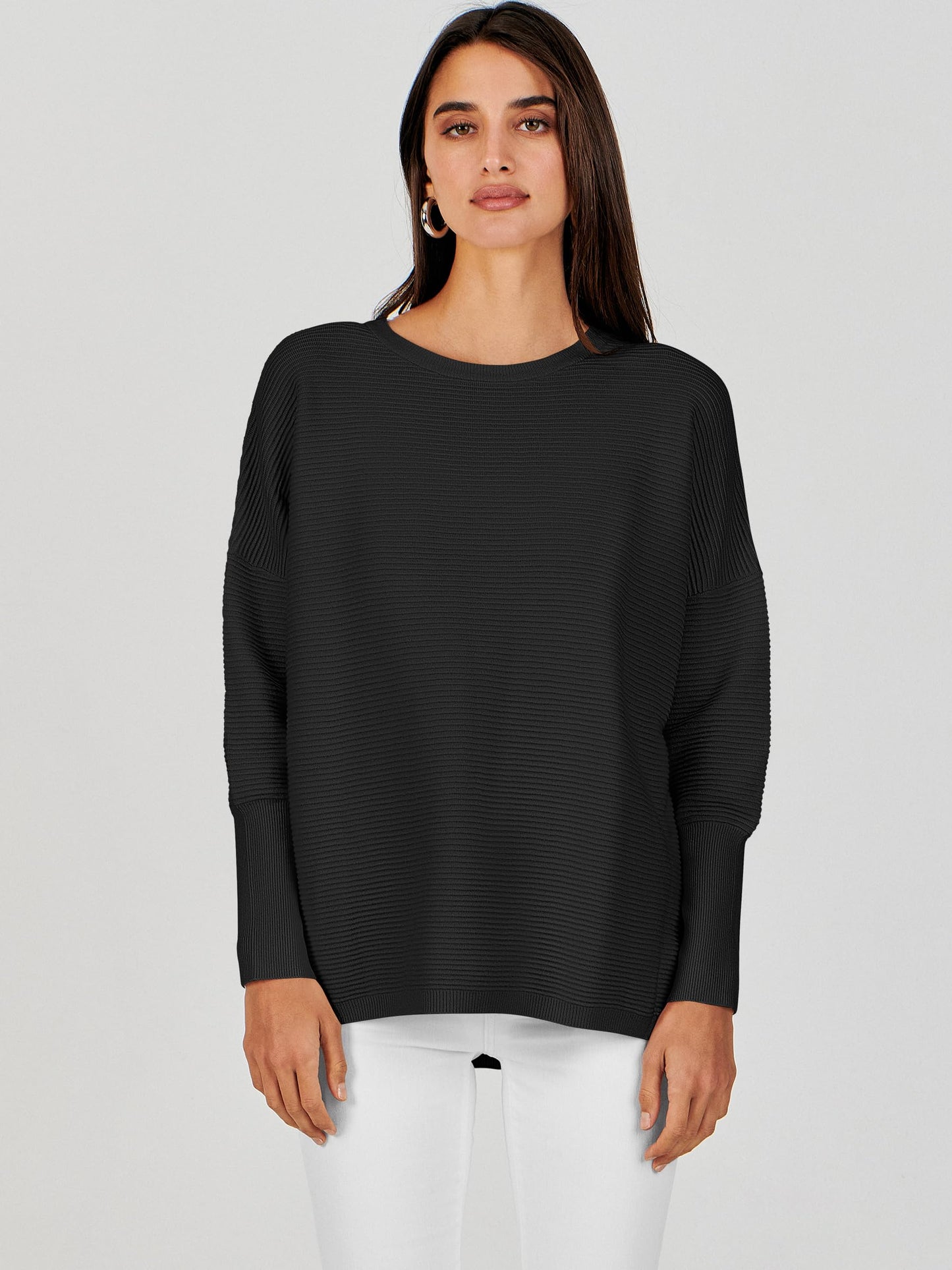 ANRABESS Womens Oversized Batwing Long Sleeve Ribbed Knit Sweaters 2025 Fall Outfits