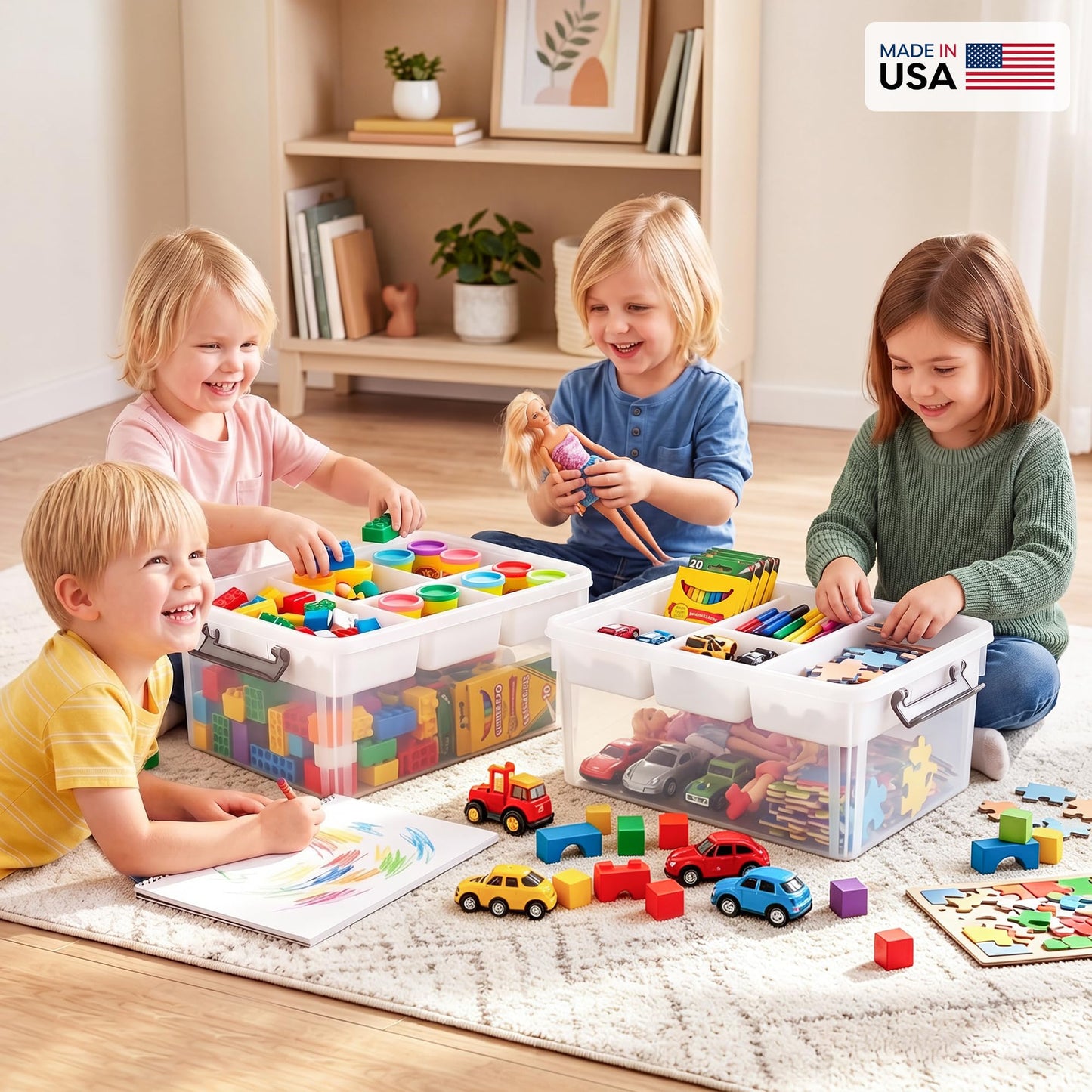 Citylife 17 QT Plastic Storage Box with Removable Tray Craft Organizers and Storage Clear Storage Container for Organizing Bead, Tool, Sewing, Playdoh
