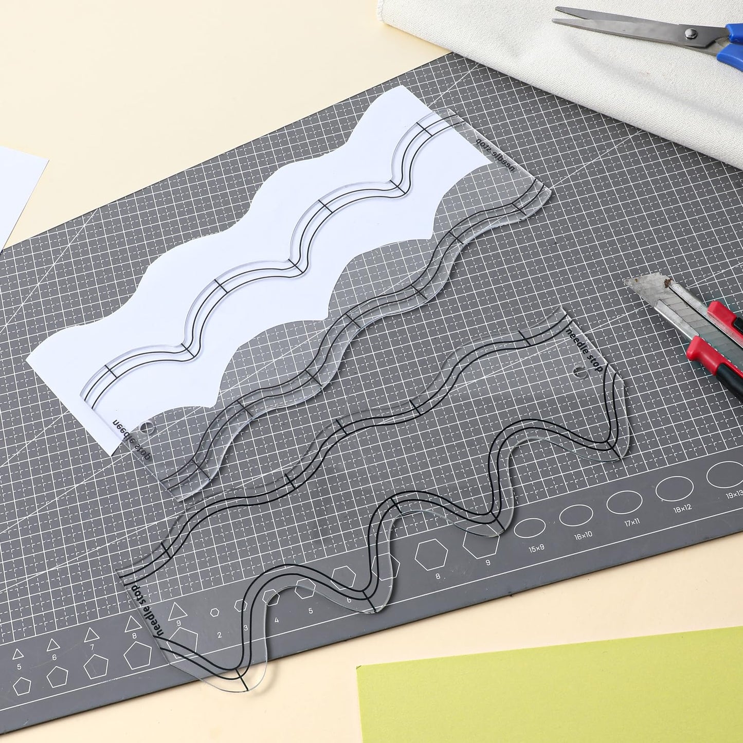 5 Pcs Wave Quilting Rulers and Templates Set, Quilting Ruler and Templates Waves Ruler Acrylic Quilting Templates for Machine Quilting Free Motion Quilting Stencils Wavelengths Sewing Rulers