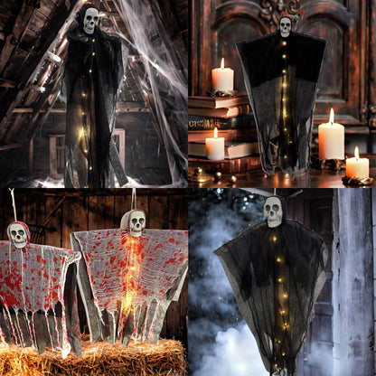 36" Halloween Hanging Ghost Decorations Outdoor, 2Pack Halloween Scary Flying Skeleton Ghost Decor for Haunted House Party Outside Indoor