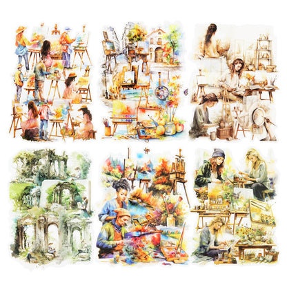 MiyouLuna 90 Pcs Lanscape PET Stickers Set, Art-Themed Stickers for Scrapbooking, Journaling and DIY Crafts