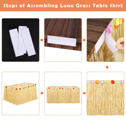 Fovths 6 Pack Luau Grass Table Skirt Natural 9 Feet x 29.5 Inch Hawaiian Table Skirt for Tropical Hawaiian Party Decorations Luau Party Costume Party, Straw Yellow