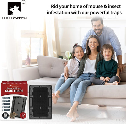 LULUCATCH Mouse & Insect Traps - 12 Pack of Heavy-Duty, Non-Toxic Sticky Traps for Home Use