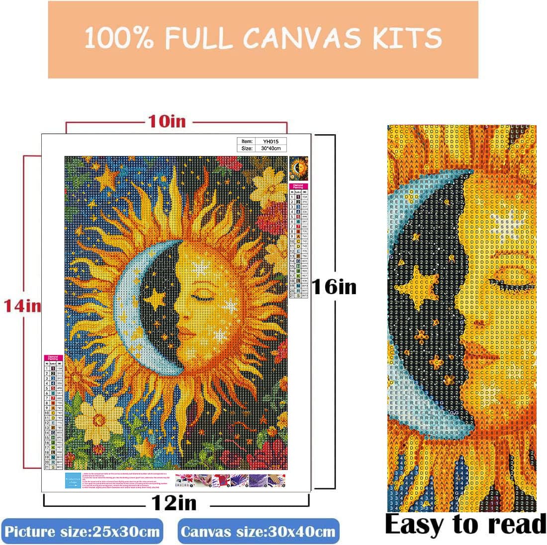 WUSARPLY Sun and Moon Diamond Painting Kits for Adults, Star Diamond Art Kits Full Drill Diamond Dots Paint with Diamonds Gem Arts and Crafts for Beginner Home Wall Decor