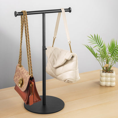 niffgaff T Bar Purse Display Stand Tabletop: Adjustable Height Handbag Holder, Countertop Hanging Rack for Long Necklace Scarf Lanyard, Black