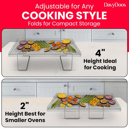 Flip-Free Crispmaster 1st Ever 4-Inch Elevated Roasting, Baking, and BBQ Rack for 360° Heat Stainless Steel Wings, Fries, Chicken, Veggies, Turkey for Oven, Grill, or Smoker 17” x 13”