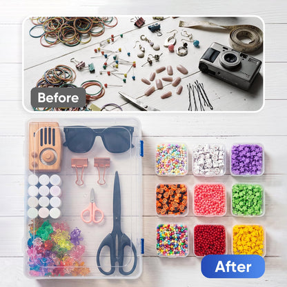 chufa Bead Organizer Box, 3-Pack (138 Mini Cases) – Clear Stackable Storage with Hinged Lids, Labels & Handle for Seed Beads, Diamond Painting Drills, Jewelry Findings, Crafts, Screws