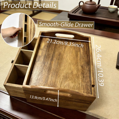 QYLZ Acacia Wood Tea Bag Organizer, Wooden Storage Box with Drawer, Tea Caddy for Teabags, Teabag Holder Container Boxes for Countertop, Tea Bar Station Chest Display, Tea Accessories Gift