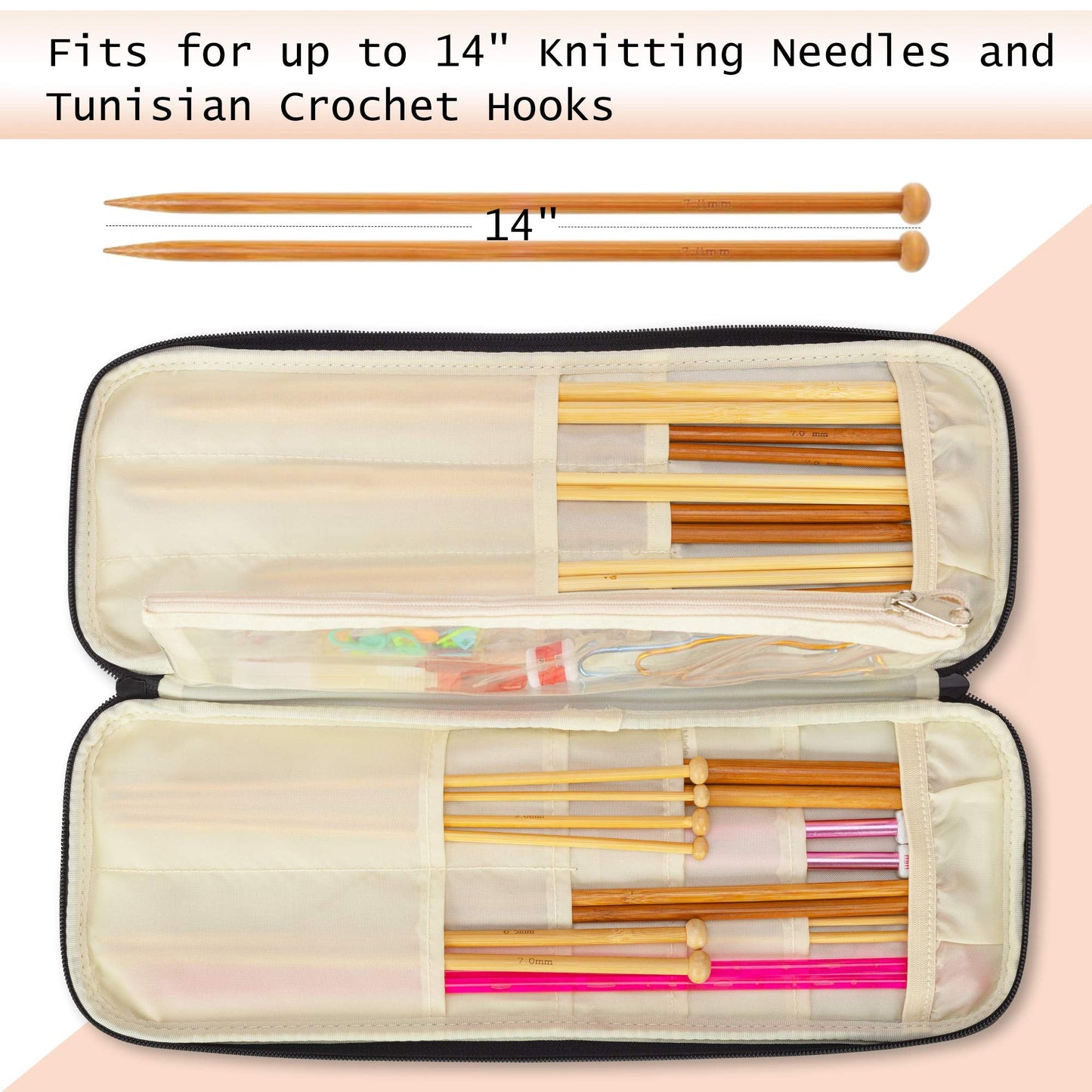 Teamoy Knitting Needles Case (Up to 14''), Travel Organizer Storage Bag for Knitting Needles, Tunisian Crochet Hooks and Accessories, Purple