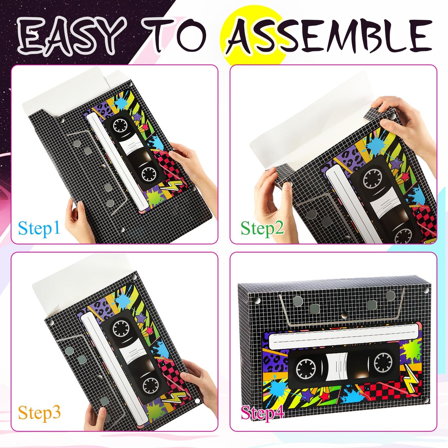 Zhanmai 6 Pcs Halloween 80s 90s Party Decorations 80's 90's Party Favor Box Large Cassette Player Treat Gift Boxes for Retro Hip Hop 1980s 1990s Music Birthday Theme Boom Supplies(15.4 x 10 Inch)