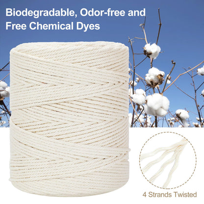 Macrame Cord 4mm x 380Yards (1140Feet), Natural Cotton Macrame Rope - 4 Strands Twisted Macrame Cotton Cord for Wall Hanging, Plant Hangers, Crafts, Gift Wrapping and Wedding Decorations, Red