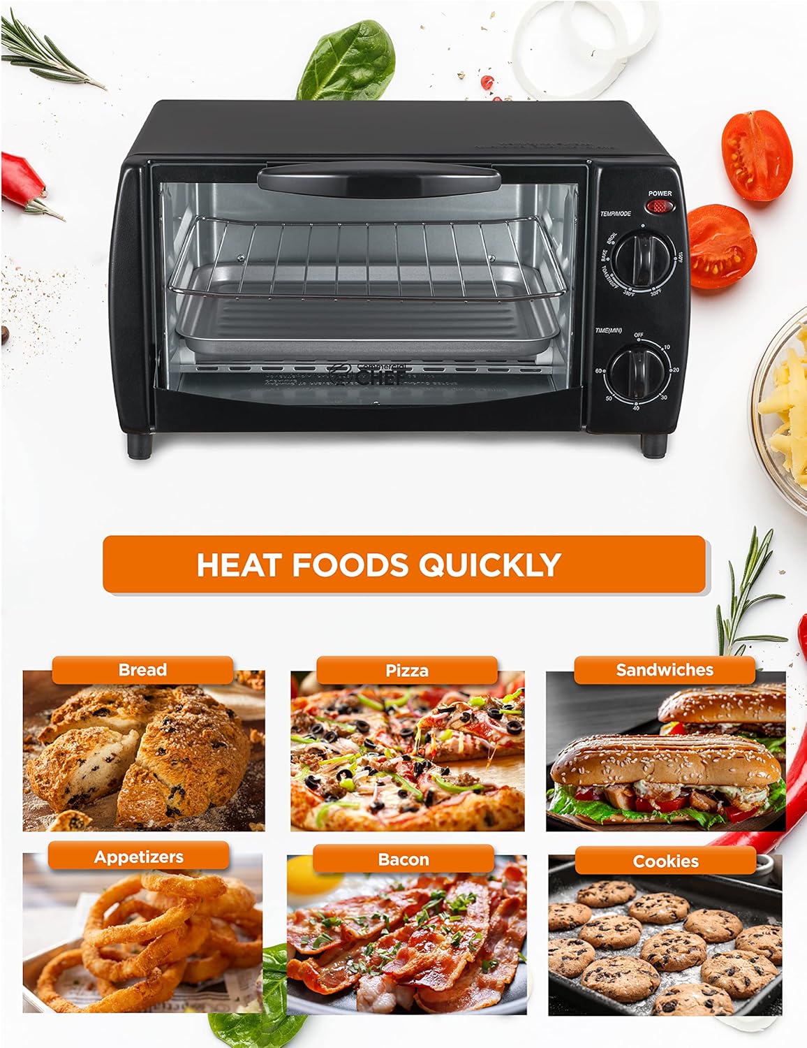 Commercial Chef 10 Liter Mechanical Toaster Oven, 4 Slice