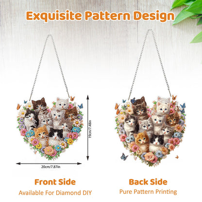 MEIYUDA Cat Diamond Art Hanging Kits for Adult, Flower Cats Diamond Painting Hanging Kits Ornaments, DIY Special Shaped Rhinestone Window Pendants Kit for Home Garden Wall Decor Gift