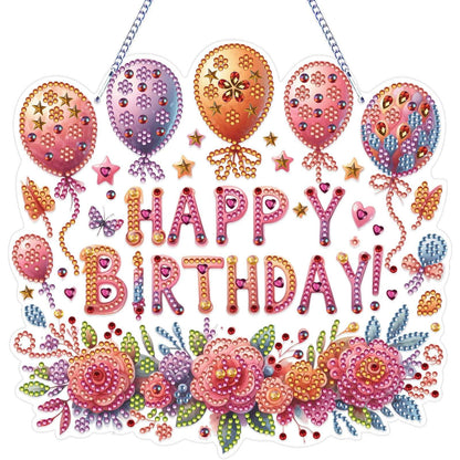 VODAPYC Birthday Party Diamond Art Painting Acrylic Hanging Kit for Adults, DIY Double Sided Special Shaped Diamonds Art Window Pendant Ornament(Happy Birthday)