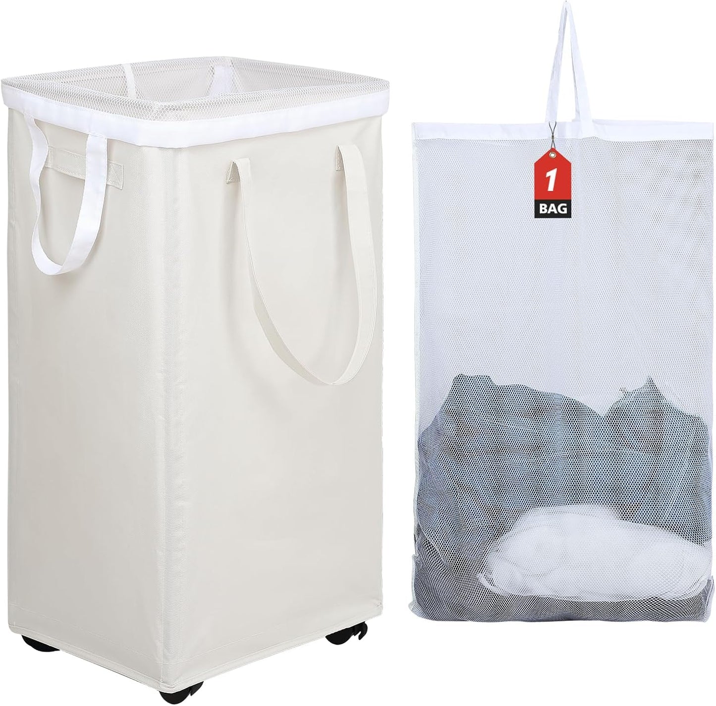 90L DOKEHOM X-Large Laundry Basket with Removable Wash Bag on Wheels, Collapsible Rolling Laundry Hamper, Foldable