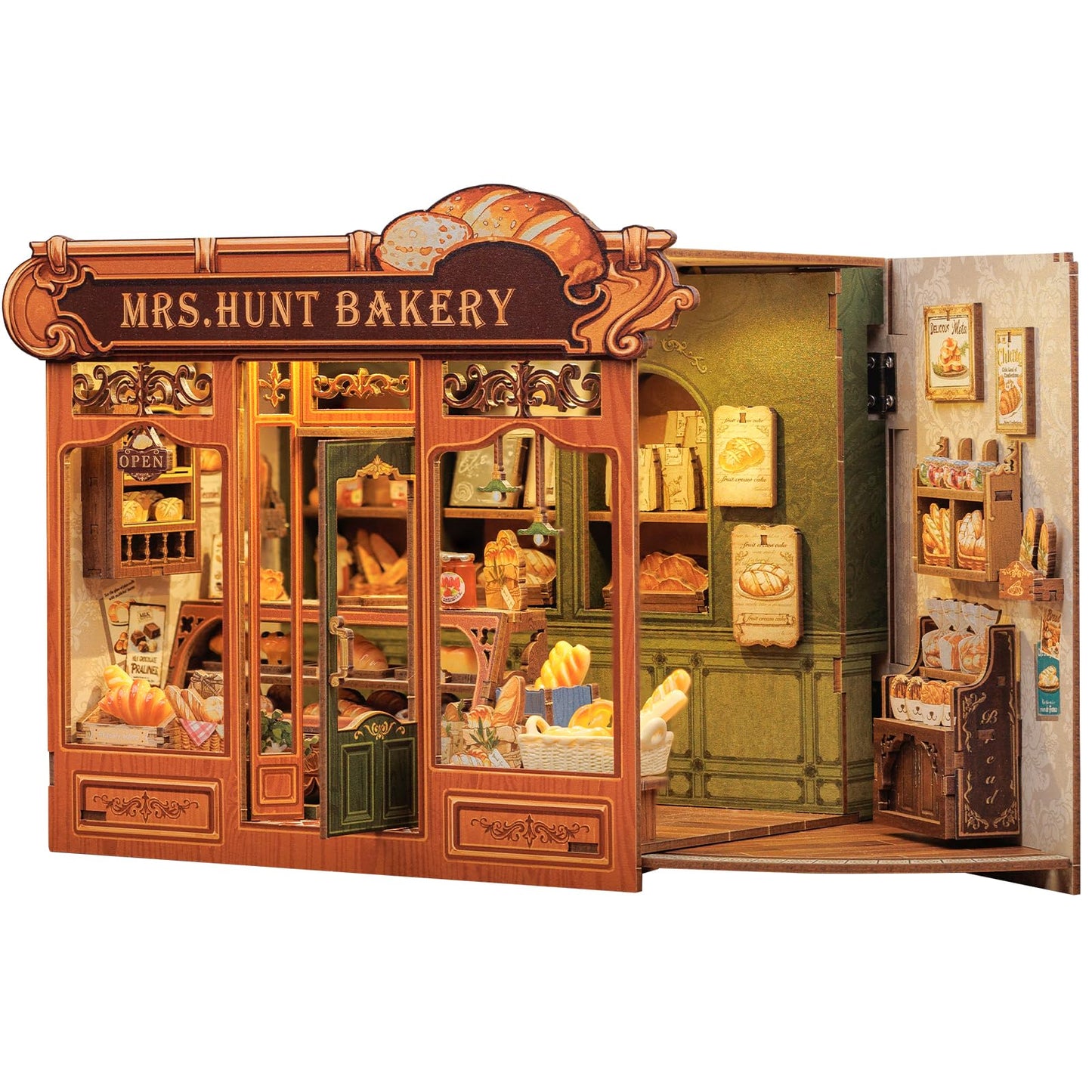 CUTEBEE Book Nook Kit, DIY Miniature House Kits for Adult and Teens, Dollhouse Booknook Tiny House, Bookshelf 3D Wooden Puzzle, DIY Craft Gifts for Family and Friends (Mrs.Hunt Bakery)