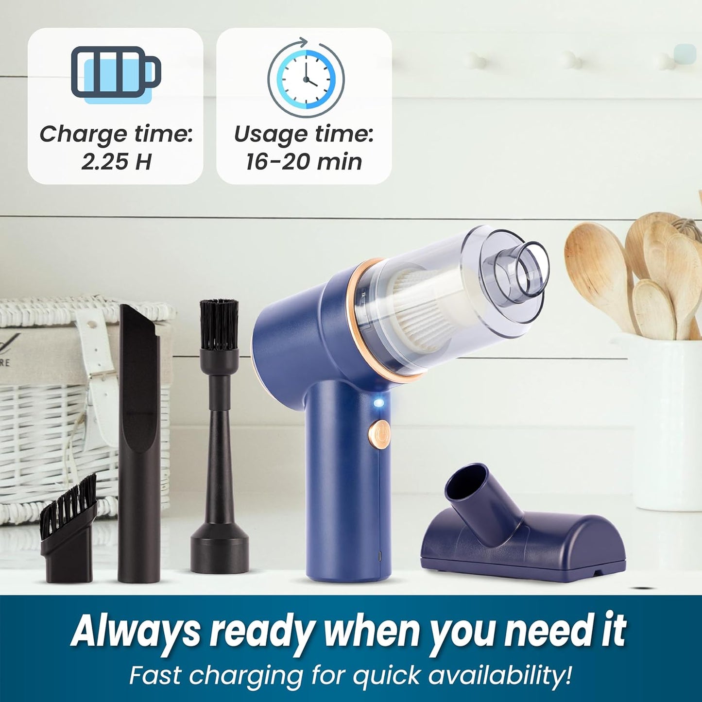 ELI Productions Handheld Vacuum Cordless, 120W Multi-Nozzles Pet Vacuum Cleaner with LED Light