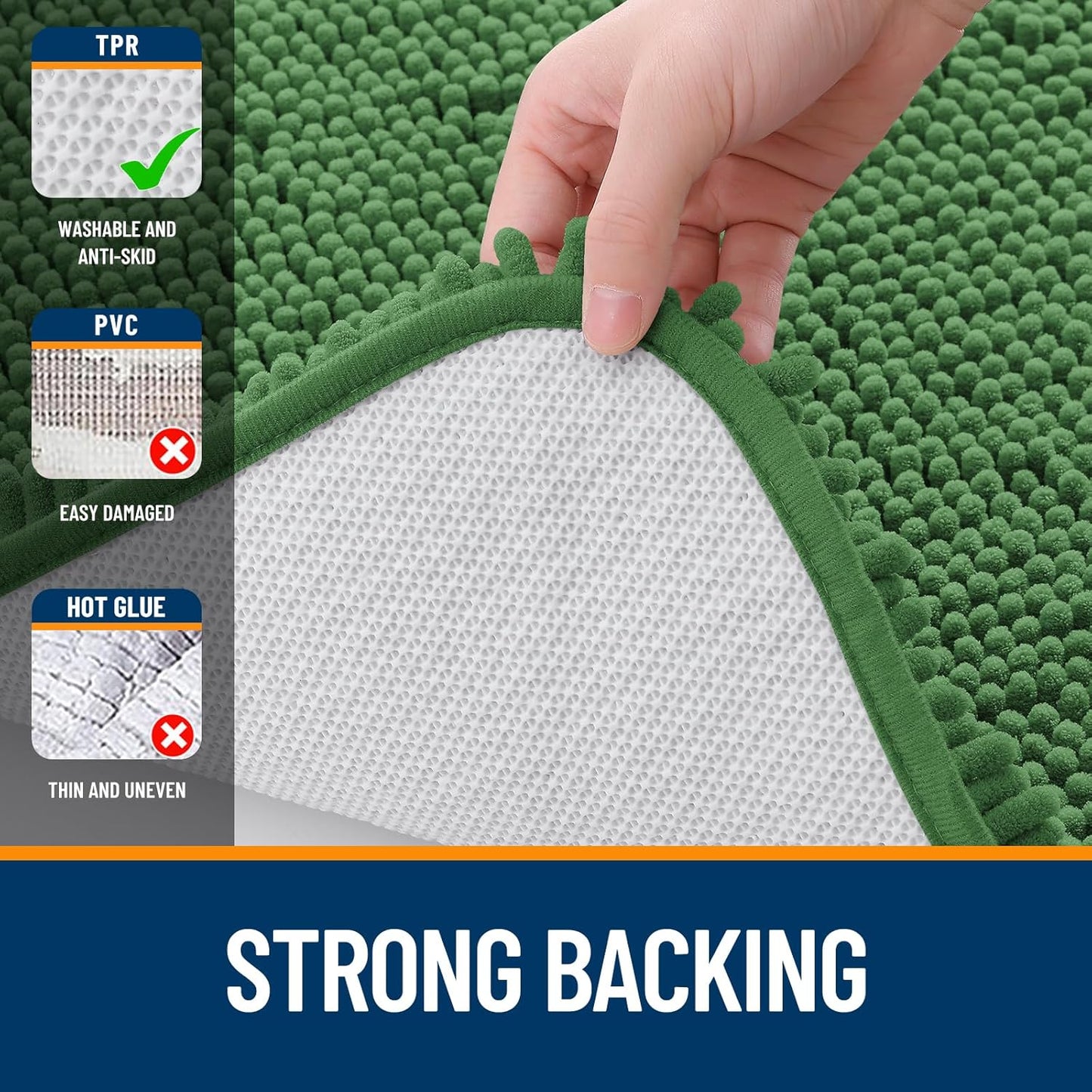 OLANLY Large Bath Rugs - Extra Soft Chenille | Quick-Dry, Machine Washable, Olive Green 44x32