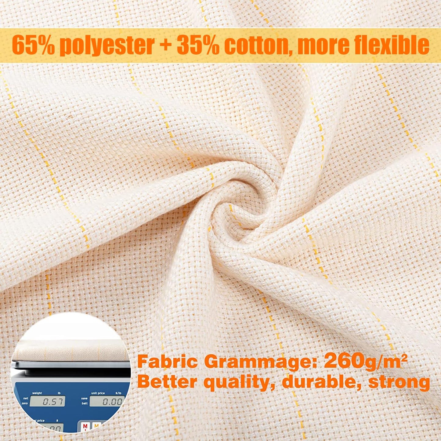 39.4"× 197" Large Overlocking Tufting Cloth with Marked Lines- Primary Monk's Cloth Punch Needle Fabric for DIY Rug-Punch Tufting Gun