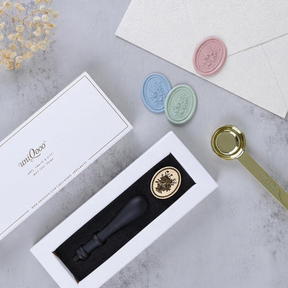 UNIQOOO 3D Relief Wax Seal Stamp, Vintage Frame Bouquet Botanical Brass Head with Wood Handle, Aesthetic Floral Sealer for Wedding Invitations, DIY, Gift Wrapping, Envelopes, Christmas Cards