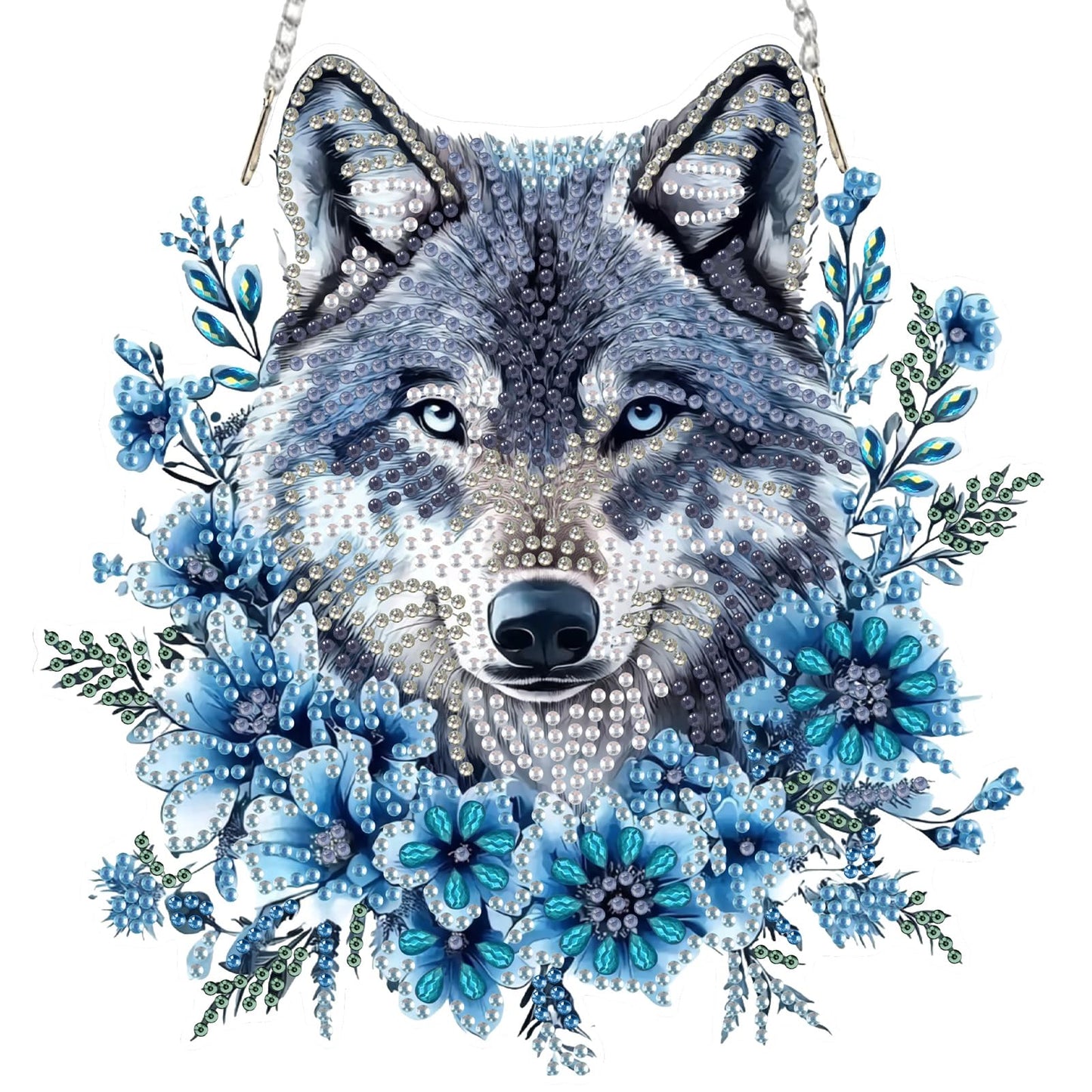 SENQAO Wolf Diamond Art Hanging Kit for Adult, Special Shaped Rhinestone, DIY Acrylic 5D Diamond Art Painting Window Pendants Home Garden Wall Hanging Kits Hanging Ornament