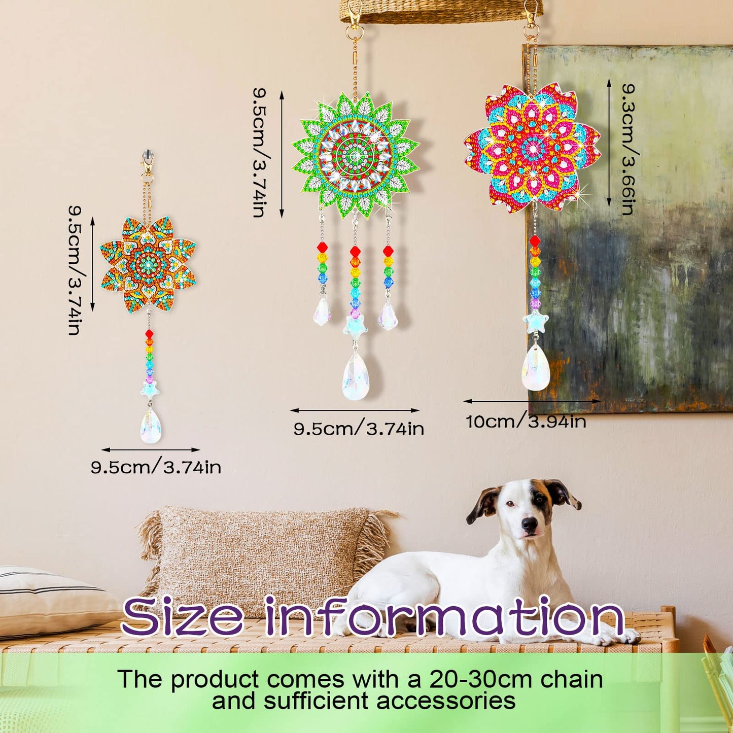 Macarrie 3 Pack Diamond Painting Suncatcher Spring Diamond Art Sets Painting Suncatcher Rhinestone Wind Chime Double Sided Crystal Hang Ornament Flower Crystal Kit Gifts for DIY Window(Stylish Style)