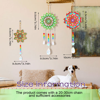 Macarrie 3 Pack Diamond Painting Suncatcher Spring Diamond Art Sets Painting Suncatcher Rhinestone Wind Chime Double Sided Crystal Hang Ornament Flower Crystal Kit Gifts for DIY Window(Stylish Style)