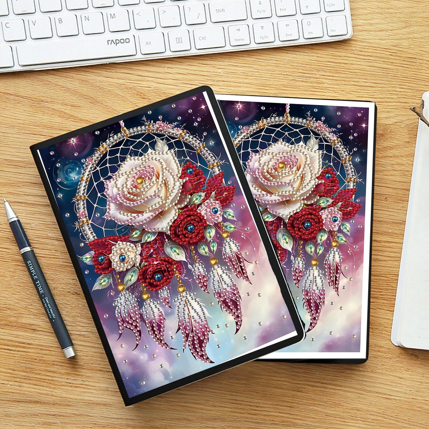 JZHYOAN Rose DIY Diamond Painting Blank Notebook 5D Flower Diamond Art Journal Sketchbook Mosaic Cross Stitch Note Book Kit Gem Art Dairy Travel Drawing Message Art Notebook Craft for Adult Office