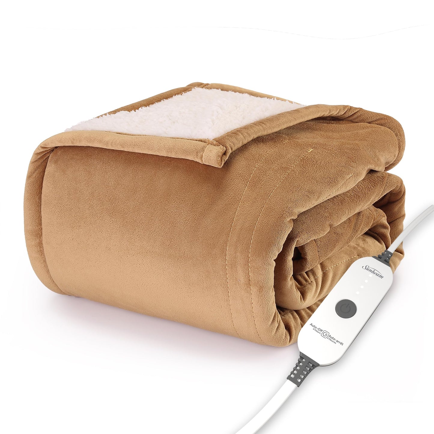 Sunbeam Electric Throw Royal Mink Sherpa Heated Blanket, 4 Heat Settings, 4-Hour Auto Shut-Off, Fast Heating, Luxurious and Ultra Comfy, Night Fog Color, 50" x 60"