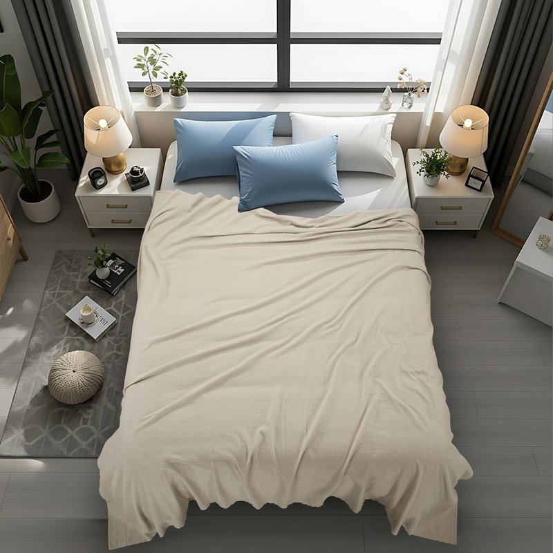 Utopia Bedding Khaki Waffle Blanket Queen Size Soft Lightweight Breathable Cotton Blend Bed Blanket for All Seasons Luxury Throws for Bed Couch and Sofa