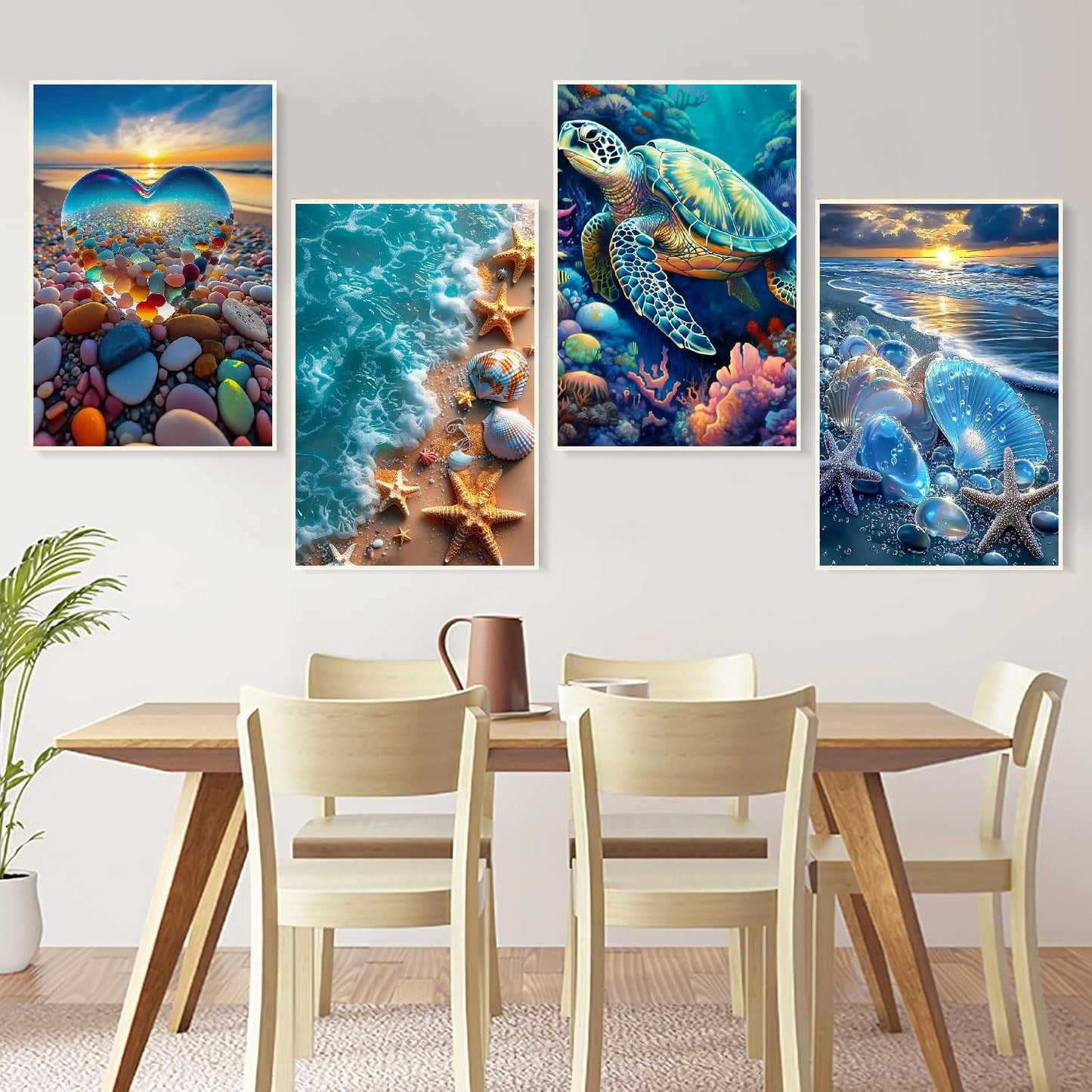 6 Pack Paint by Numbers Kits with Framed for Adults Beginners, Beach Paint by Number Kits on Canvas with Wooden Easel, DIY Acrylic Oil Painting Kits with Brushes for Home Wall Decor (8x12 inch)