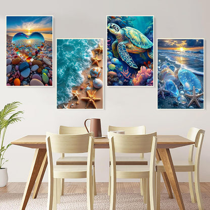 6 Pack Paint by Numbers Kits with Framed for Adults Beginners, Beach Paint by Number Kits on Canvas with Wooden Easel, DIY Acrylic Oil Painting Kits with Brushes for Home Wall Decor (8x12 inch)