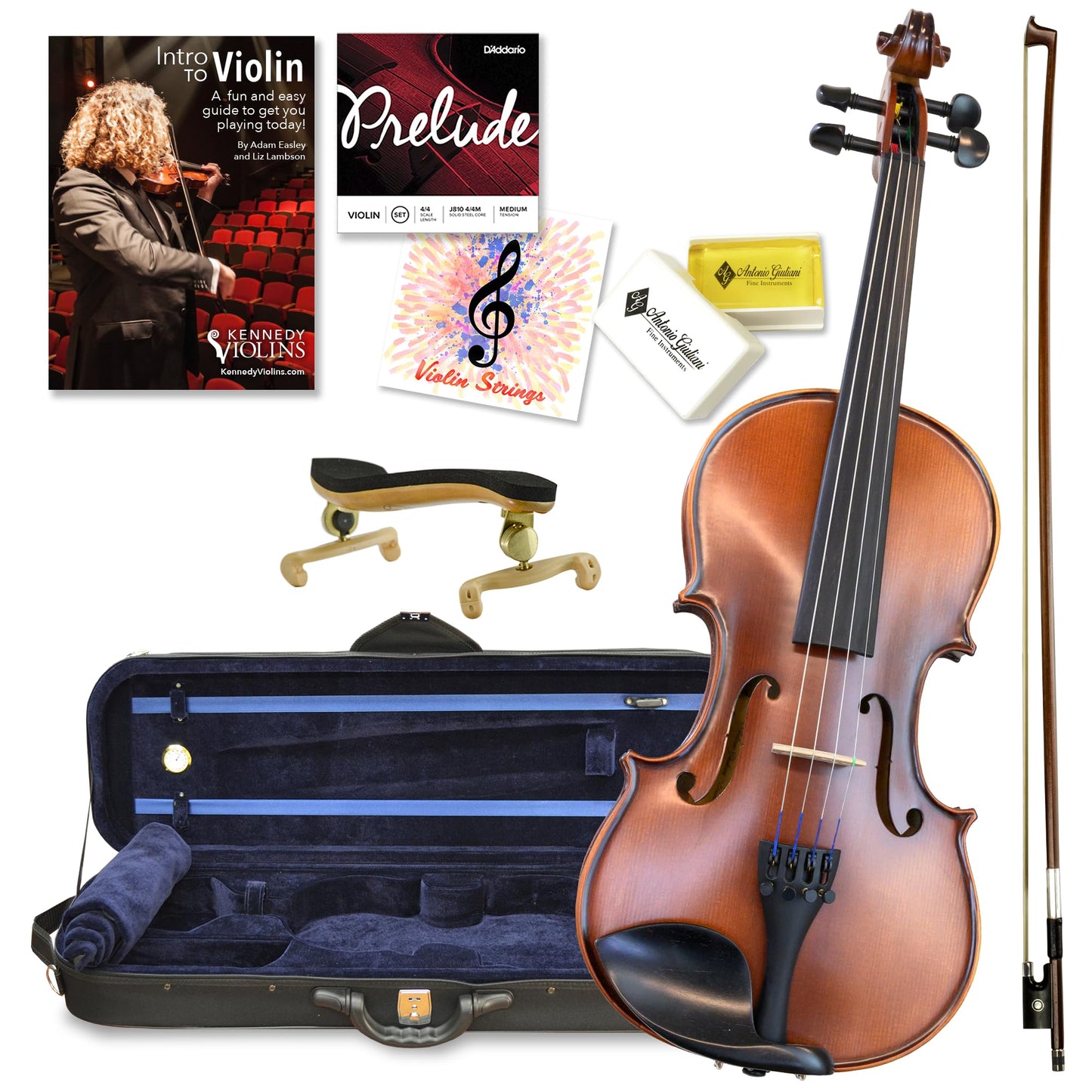 Antonio Giuliani Etude Violin Outfit 4/4 Full Size Clearance By Kennedy Violins - Carrying Case and Accessories Included - Solid Maple Wood and Ebony Fittings AG360