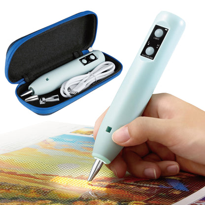 Electric Diamond Painting Pen - Cordless Diamond Art Pen Low-Noise Wax-Free, Rechargeable 2-Speed with LED Light & Removable Magnifier, Portable Diamond Art Accessories for Crafts Lovers