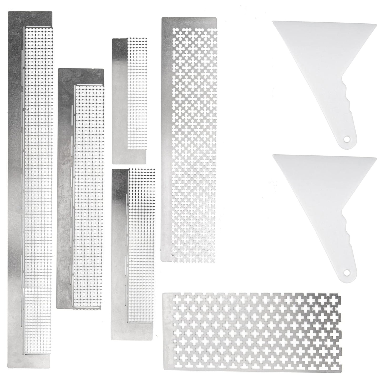 Framendino, 6 Pack Ruler Stainless Steel Diamond Mesh 216 400 599 520 699 800 Blank Grids DIY Drawing with 2 Pieces Fix Tool for Art Crafts