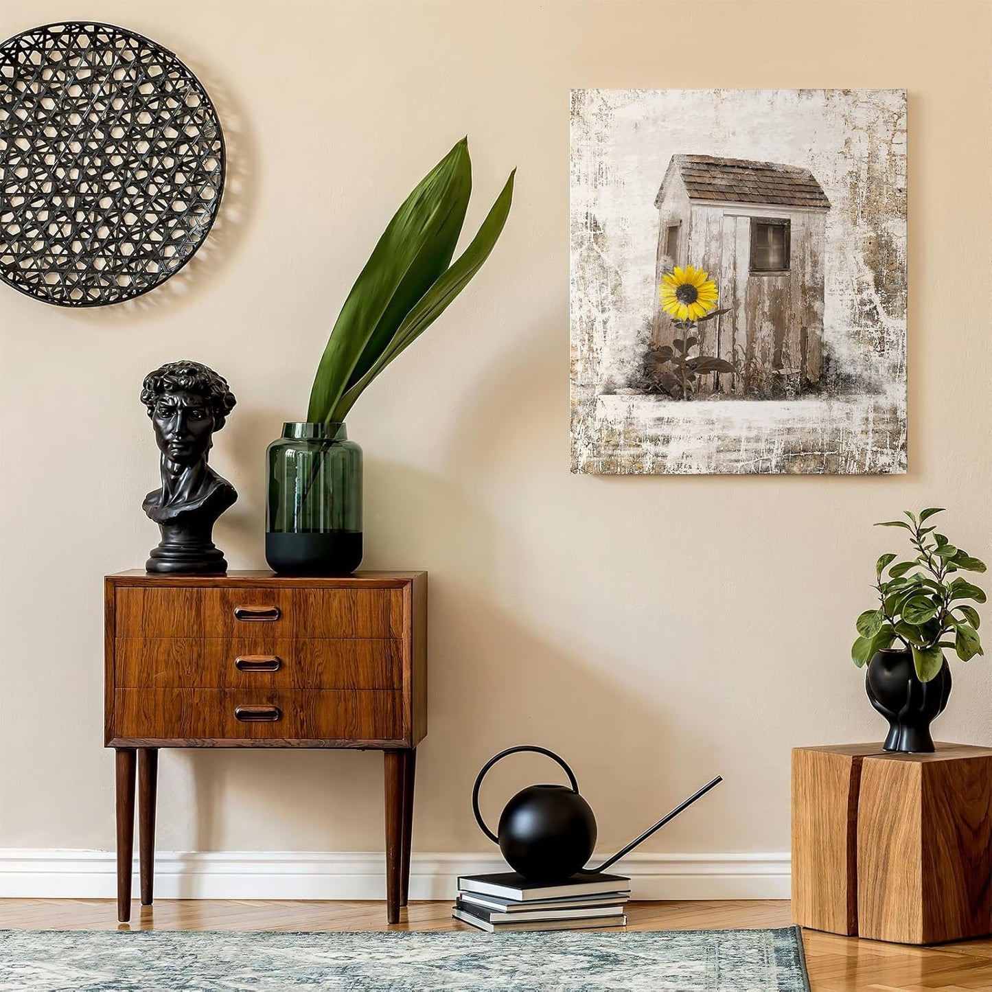 Luslya Rustic Outhouse Canvas Wall Art, Farmhouse Barn Abstract Painting for Living Room Bedroom Decor
