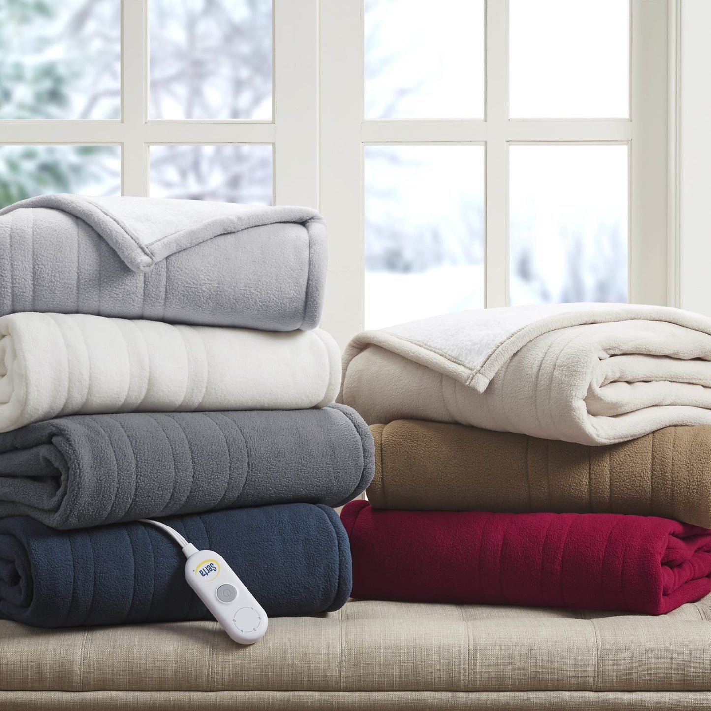 Serta Heated Blanket - Reversible Fleece to Sherpa Electric Blanket, Fast Heating, Auto Shut Off Timer, Multi Heat Setting, ETL Certified, Machine Washable, Grey Full 84"x 77"
