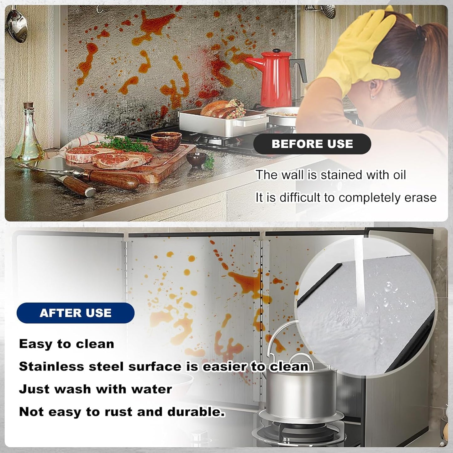 KOBSAINF 4 Sided Splatter Guard,Foldable Stainless Steel Oil Splatter Screens for Frying,Oil Splash Insulation Board,Nonstick Oil Splatter Guard Stove Heat Insulation Board for Cooking