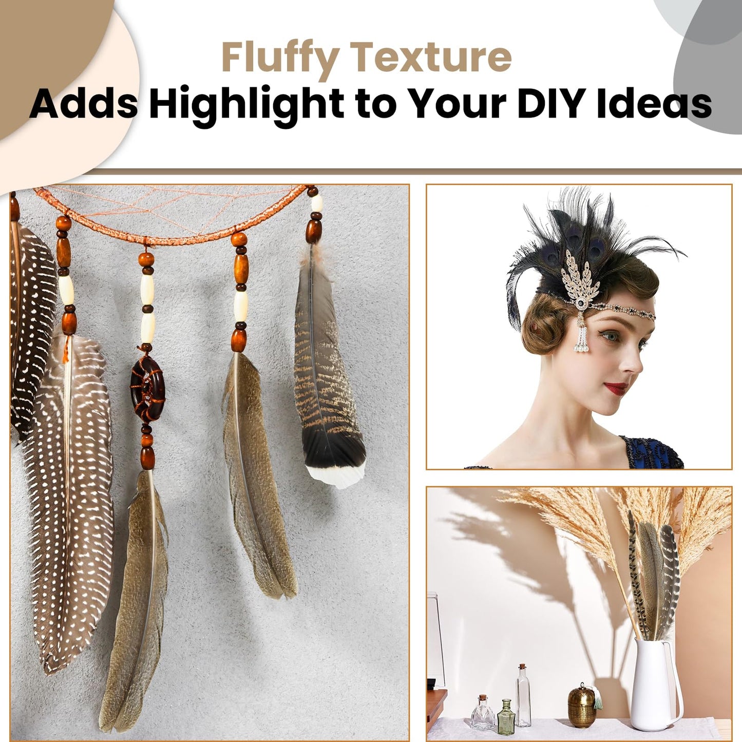 MARRTEUM 5 Style 10-12 Inch Natural Feathers, 20 Pcs Large Assorted Mixed Spotted Pheasant Peacock Turkey Feathers Decorative Bulk for DIY Crafts, Vase, Hat, Clothing, Wedding, Home, Party Decoration