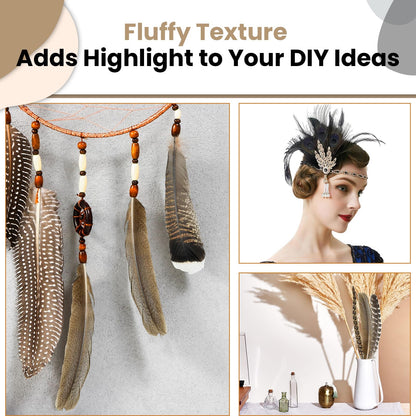 MARRTEUM 5 Style 10-12 Inch Natural Feathers, 20 Pcs Large Assorted Mixed Spotted Pheasant Peacock Turkey Feathers Decorative Bulk for DIY Crafts, Vase, Hat, Clothing, Wedding, Home, Party Decoration