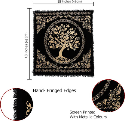 Indian Consigners Altar Cloth, 18" Square Celtic Tree of Life Wica Spread Decor for Tarot Witchery