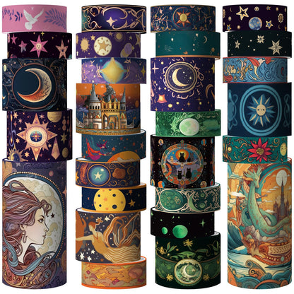 Geesinimo Washi Tape Set 29 Rolls, Magic Themed Decorative Paper Tapes for Halloween Journaling, Scrapbooking Supplies, Planners,DIY Crafts,Gift Wrapping