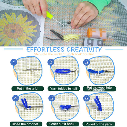 MIAOLLUN Latch Hook Rug Kit, Sunflower Pattern Printed Canvas DIY Rug Crochet Yarn Kits, Embroidery Decoration 20.4" X 20.4" (52 * 52cm)