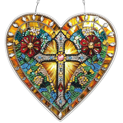 KEYIFA Diamond Painting Hanging Heart Shape Cross 3D Diamond Art Kits, Special Shaped Rhinestone Diamond Dots Kit for Adults Beginner, DIY Art Craft for Window Wall Door Decor, Double Sided