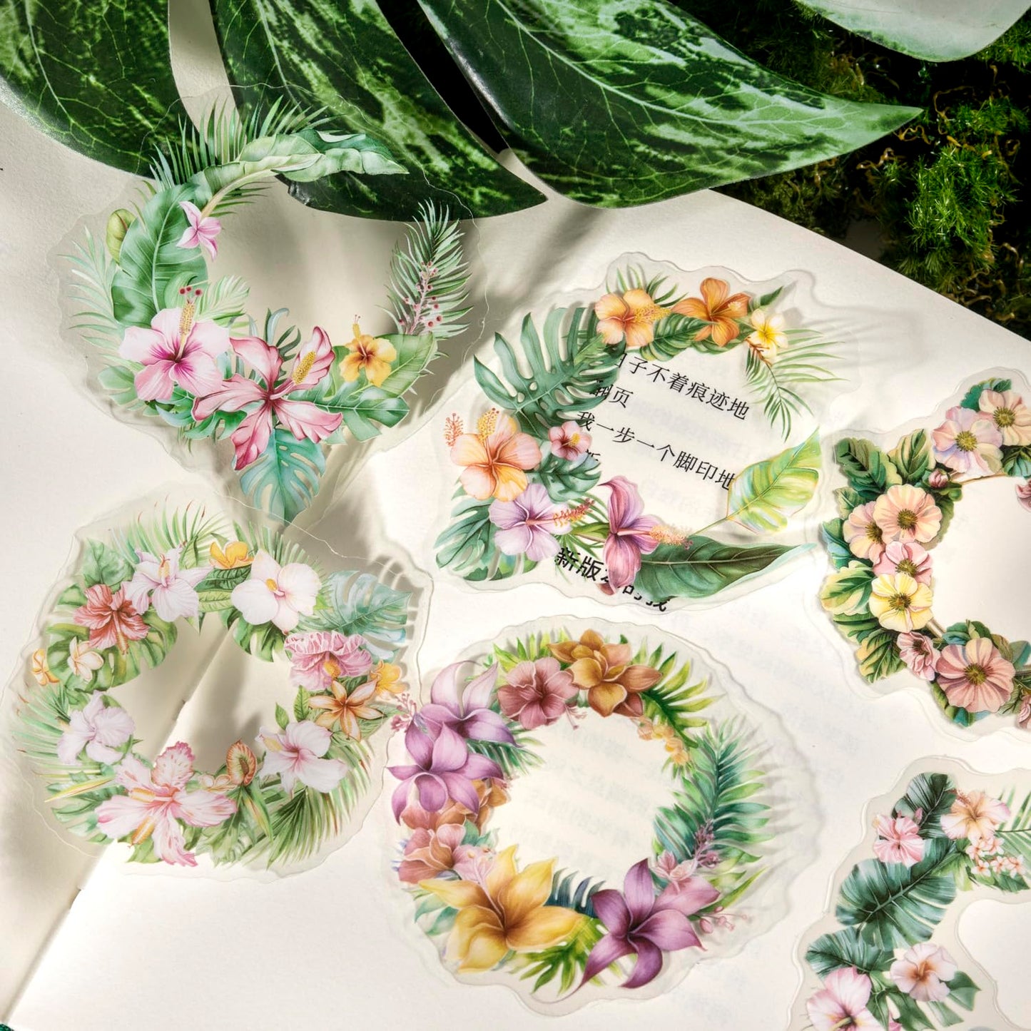 AuriicLeaf Tropical Botanical PET Sticker Set, 120Pcs Floral and Leaf Stickers for Scrapbooking, Journaling, Junk Journal Supplies, and DIY Crafts