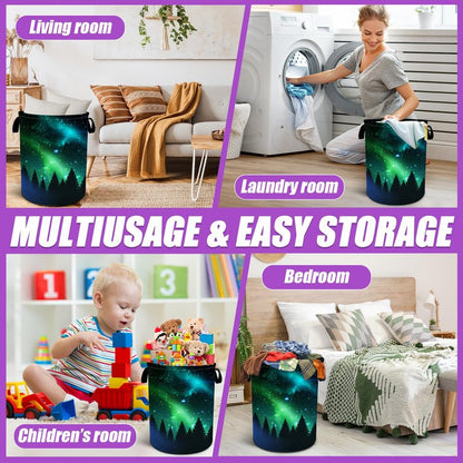 Starry Sky Forest Laundry Basket Foldable Laundry Hamper Tote Bag Storage Bucket Toy Organizer For Bathroom/Laundry/Bedroom（19.6x15.7inch）