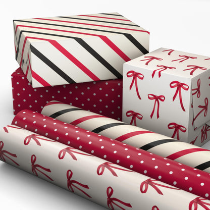Hallmark Red and Black Wrapping Paper Mini Rolls, 3-Pack (Bows, Diagonal Stripes, Polka Dots) for Valentine's Day, Birthdays, Mother's Day, Bridal Showers - 45 Sq. Ft. Total