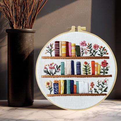 JOZYSH 8'' Flowers Embroidery Kit for Beginners Stamped Books and Flowers Pattern Embroidery Kit Cross Stitch Kit Embroidery Starter Kit with Instructions, Embroidery Hoops for Home Ofiice Decor