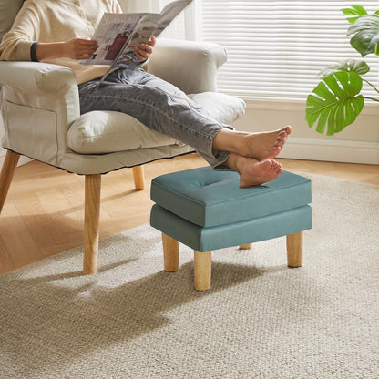 16.34" 12.4" W12.6" UHBD041GR YMYNY Small Footstool Ottoman, Faux Leather Footrest with Sponge Padded Seat, Step Stool