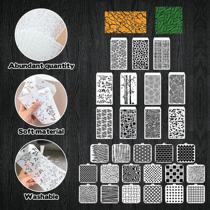 30 Pcs Abstract Layering Stencils for Painting, Reusable Mixed Media Stencils with Geometric Crackle Bubble Camo Splatter Tree Leaf Patterns, DIY Craft Templates for Walls Canvas Cards Airbrush Art